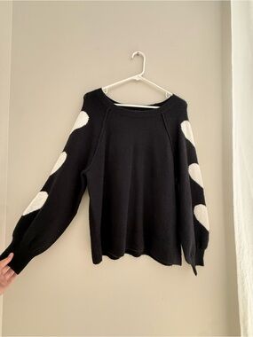Cece Black Sweater with White Heart Sleeve Accentse - Women